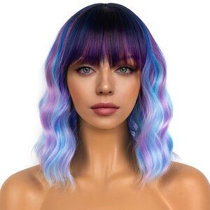 Women Colourful-1 Loose Wavy Wig Curly Wavy Shoulder Length Bob